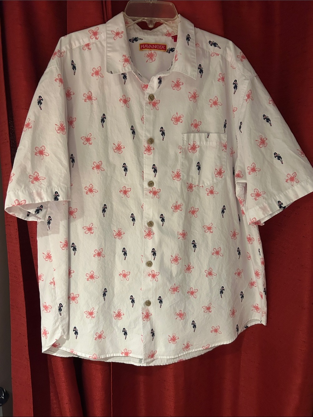 Havana Jack White Short-Sleeve Button-Down Shirt with Pink Floral Print